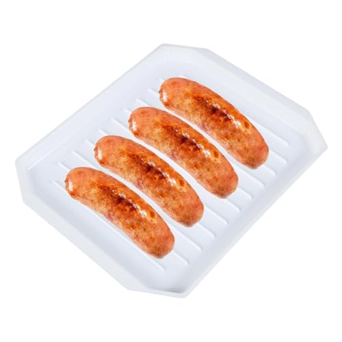 Bandeja de tocino para hornear en microondas | Parrilla de tocino microondas | Plato de tocino antiadherente fácil de limpiar con bandeja de goteo para arroz, carne, salchichas | Ideal para el hogar,