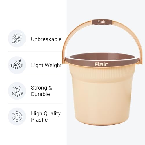 Image of FLAIR Estella 19L Set of 3 Plastic Bathroom Bucket, Beige | Strong & Durable Water Storage Bucket with Easy-Grip Handle | Virgin Plastic, Lightweight & Multipurpose for Bathing and Daily Use
