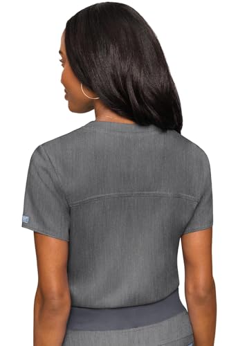Image of Med Couture Women's V-Neck Scrub Top, Modern Fit Tuck-in Top with Stretchy Rib-Knit Shoulders and Chest Pocket - MC7448