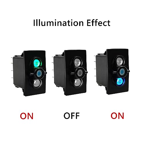 Image of Dual Led Up Green & Down Blue 7 Pin (ON)-Off-(ON) DPDT 3 Way Momentary Rocker Switch Base for ARB /Carling Auto Marine Boat Dashboard Switch Replacement 12V /24V IP68