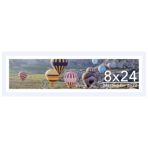 Image of JCJMY 8x24 Picture Frame with 6x22 Mat, Panoramic Picture Frame Display Photo 6x22 with Mat or 8 x 24 Without Mat, Wall Hanging Large 8 by 24 Poster Frame with Plexiglass, White