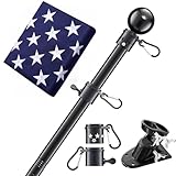 House Flag Pole With American Flag - Flagpoles Residential Kit with 5ft Tangle Free Metal Flag Pole,3x5 Embroidered US Flag,Holder Bracket,Heavy Duty Flag Poles for Outside House,Porch,Outdoor-Black