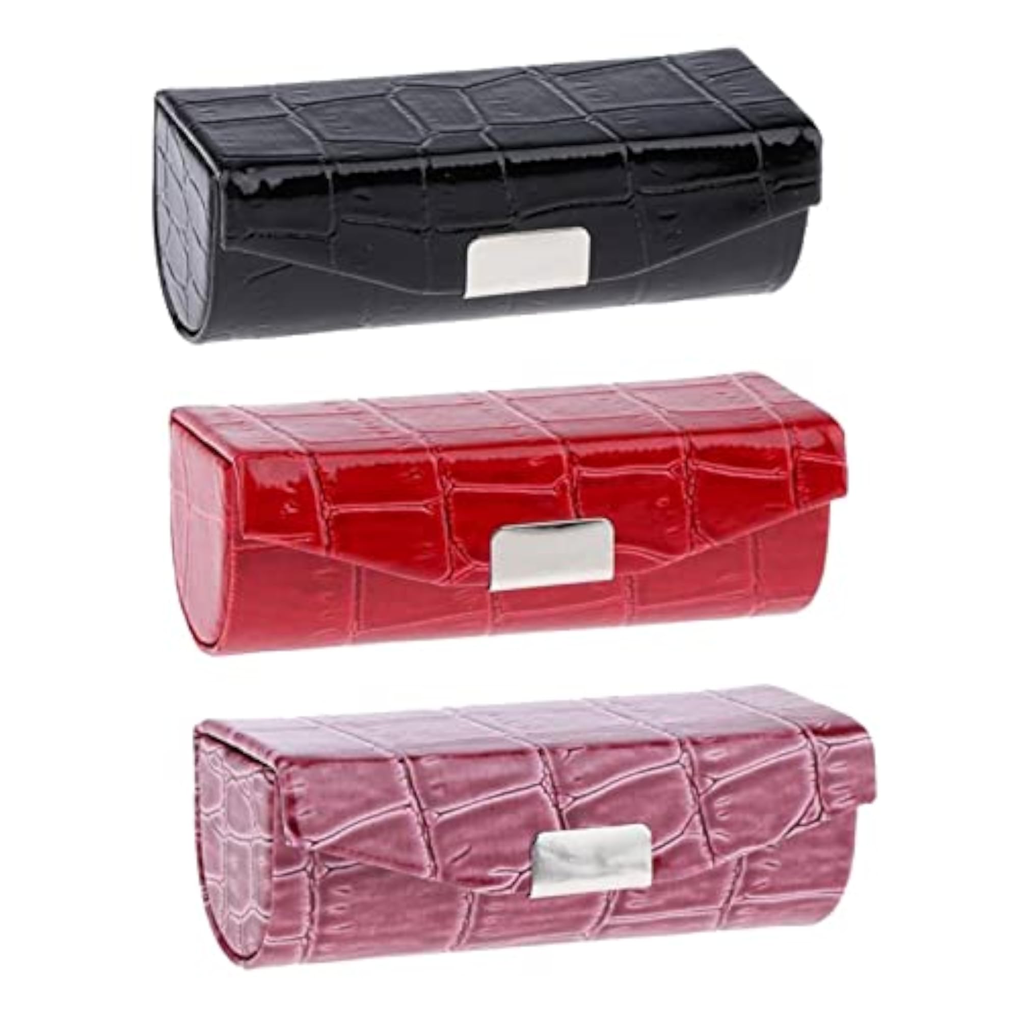 3X PU Leather Lipstick Case Holder, Dark Brown, Black, Red