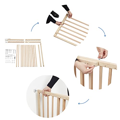 Badabulle Deco Pop, ausziehbares Babygitter aus Holz | 63 bis 106 cm breit | Druck- oder Schraubgitter für Babytüren und Treppengitter