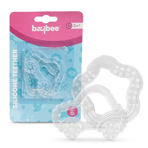 Image of Baybee Natural Silicone Teething Toy for Babies 3-24 Months | Soft Safe Baby Chew Teether | Gum Soothing Stick | Non-Toxic Food Grade, BPA-Free Teether for Baby |Lightweight Infant Teething Relief Toy
