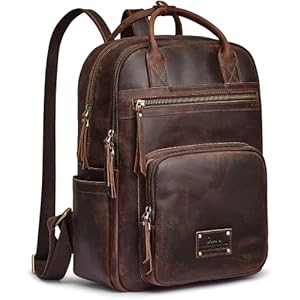 S-ZONE Vintage Genuine Leather Backpack Purse for Women Men Rucksack Travel Daypack with Luggage Sleeve
