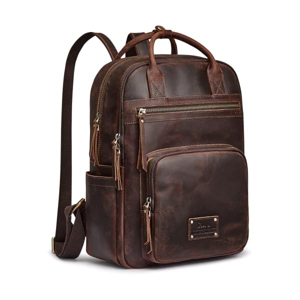 S-ZONE-Vintage-Genuine-Leather-Backpack-Purse-for-Women-Men-Rucksack-Travel-Daypack-with-Luggage-Sleeve S-ZONE Vintage Genuine Leather Backpack Purse for Women Men Rucksack Travel Daypack with Luggage Sleeve