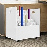 Rolling Blueprint Holder, 30 Slots Roll File Storage Organizer with Wheels PVC Panels Poster Storage Box Vertical Blueprint Storage Cabinet for Architectural Plans Wrapping Papers Maps (White)