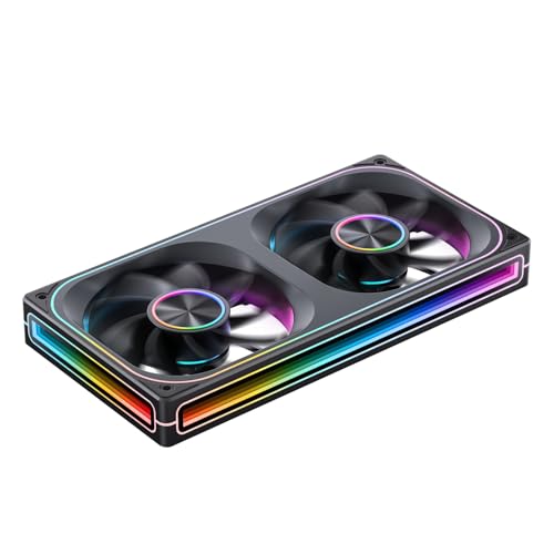 Image of JONSBO ZA-240BR (Reverse) PC Case Fan,All(2)-in-One,Single Frame Unit with 2x120mm 3Pin ARGB Fans,PWM, Reverse Blade Silent with 4-Sides Infinity Mirror Fan,Aluminum Nameplate,28mm Thick Black