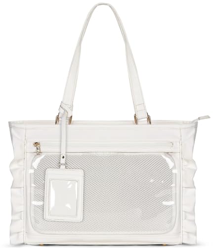 [NEWHEY] 痛バッグ 痛バ 大容量 大きい トートバッグ レディース フリル A3 A4 撥水 推し活バッグ うちわが入る デコバッグ メッシュデコシート付き 推し活 イベント オタ活 ホワイト