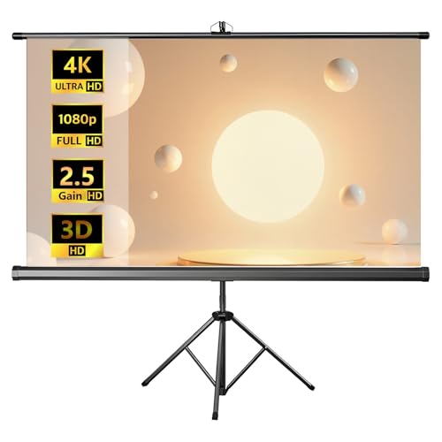 Aqkgtj Pantalla de proyector retráctil Manual con Soporte 60/72/84inch, Tela proyector portátil sin Bisel con Bloqueo automático para Cine en casa, Camping, Fiesta(84inch)