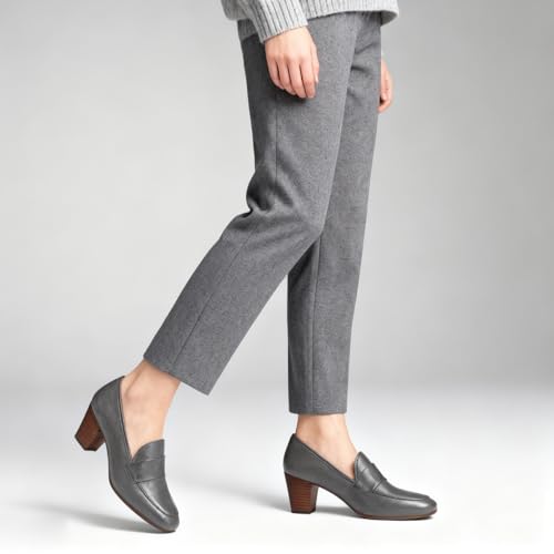 Image of SHODENSE Women Chunky Kitten Heel Pumps Shoes Round Closed Toe Slip On Suede Penny Loafers Matte Block Mid Heels Dress Loafer Almond Toe Comfort Oxford Shoes Office Work Classic Elegant 4-11 M US