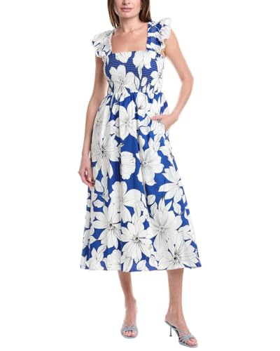 Anne Klein Damen Smocked Ruffle SLV Tiered Midi Kleid, Rabe mit Schnurrhaaren, Groß