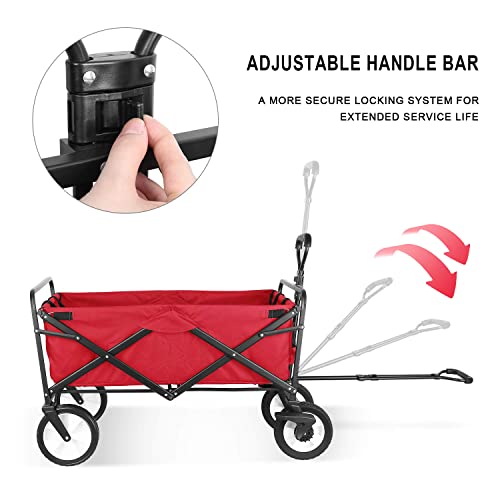 220 Lbs Capaticy Folding Wagon, Utility Garden Cart Collapsible With Wheels For Outdoor Camping, Red #TOP3