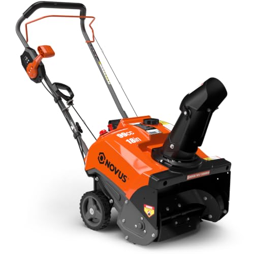 NOVUS 18' Gas Snow Blower, Single Stage, Compact & Lightweight | 10.5' Clearing Depth, 190° Remote Chute Control, Steel-Reinforced Rubber Auger, Recoil Star, 99cc Engine Gas Power