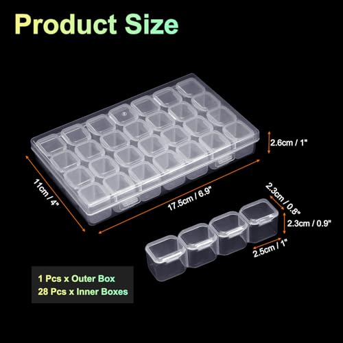 Image of HARFINGTON Bead Organizer Box Diamond Art Containers 1pcs Rectangular Plastic Storage Case 28pcs Mini Clear Bead Storage Containers Boxes for Jewelry Beading Crafts