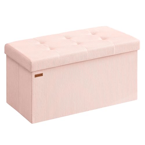 SONGMICS Panca Contenitore, Pouf Pieghevole, 38 x 76 x 38 cm, Panca da Fondo Letto, Cassapanca, Capacità di Carico 300 kg, per Soggiorno, Camera da Letto, Ingresso, Rosa Pastello LSF603R01