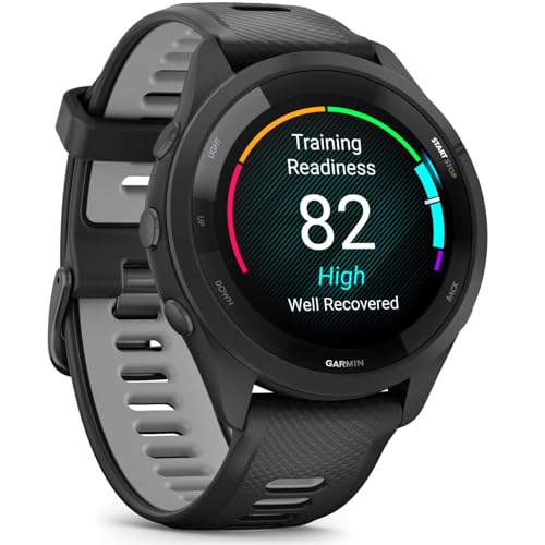 Garmin Forerunner 265 Running GPS Smartwatch, AMOLED Display, 46mm, Black/Powder Gray, 010-02810-00 - Bundle w/Deco Essentials Charging Dock, Dust Cover and Screen Protector