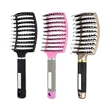 3 Stücke Haarbürste Wildschweinborste Entlüftete Entwirrbürste，Gebogene Haarbürste Ohne Ziepen，Haarstyling ​Hair Brush Set für Natur Lockig Haar Glattes Haar Nasse und Trockenes Haar FKTCQQ (3PCS)