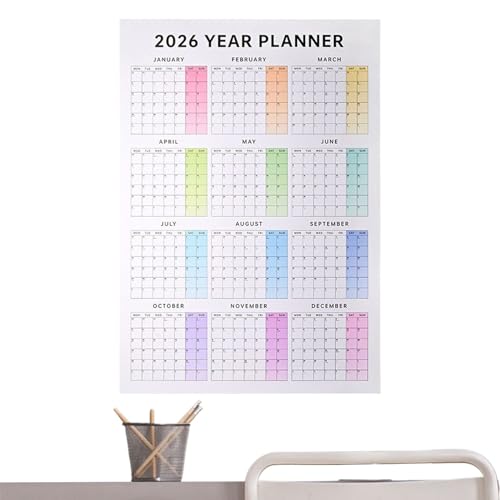 Calendario De Pared 2026 - Planificador De 12 Meses Con Amplios Espacios | Calendario Decorativo Para Habitación,Para Hogar Salón Dormitorio Oficina Aula Estudiantes Profesionales Freelancers Taller E