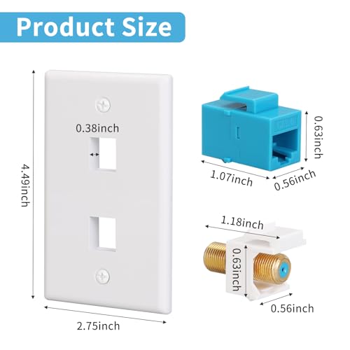 Ethernet Coax Wall Plate,Include CAT6 Keystone Coupler and 3GHz Gold Plated Coax Keystone Jack,F Type Port Wall Plate,4Pack
