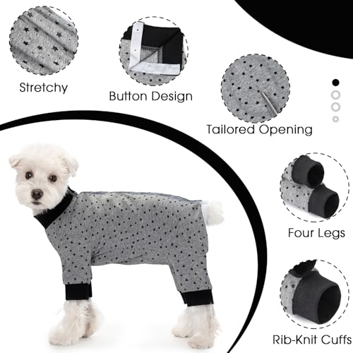 Image of Dog Surgery Recovery Suit for Small Dogs, 4-Legged Dog Onesie After Surgery with Back Snaps, Breathable Cotton Spay and Neuter Bodysuit for Female and Male Dogs