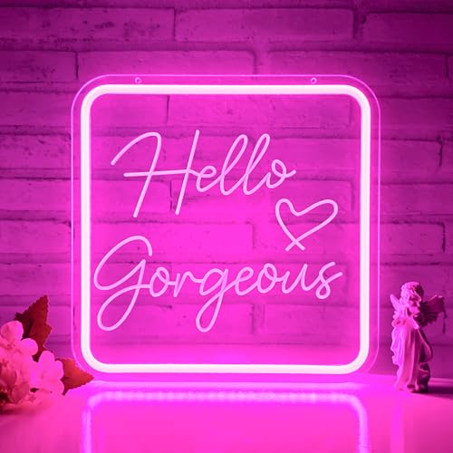 Image of Hello Gorgeous Neon Signs for Wall Decor,Pink Led Neon Sign for Teen Girls Dimmable Led Sign Lights for Aesthetic Room Girls Bedroom Decor, Beauty Salon,Party