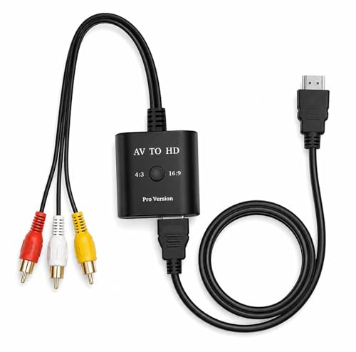 HENGBIRD Adaptador RCA a HDMI Convertidor RCA a HDMI 1080P con Cambio 4:3/16:9 Adaptador AV a HDMI con Cable RCA 44 cm y Cable de Salida 93 cm para TV DVD VHS VCR