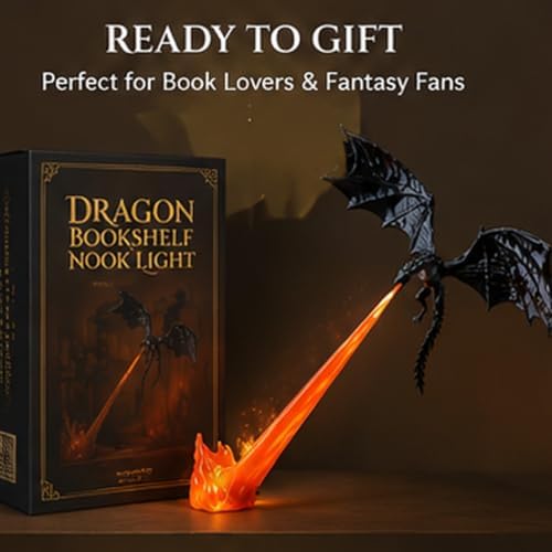 Dragon Bookshelf Nook Light, 3D Printed Dragon Book Shelf Light,A1:L - 5