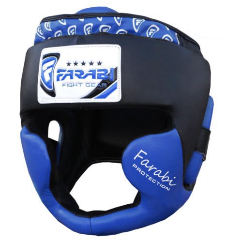 Farabi Sports Boxing headguard Real Leather Sparring Gear MMA Muay Thai Kickboxing Training Punch Head Gear (Small/Medium, Blue)