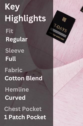 Image of 7-DAYS Premium Men's Formal Shirts - Cotton Rich, Textured Self-Design, Full Sleeve, Regular Fit, Wrinkle Resistant, with Pocket - Perfect for Office