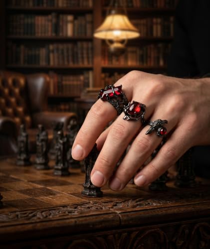 Image of figurine 3Pcs Gothic Rings, Rings for Man, Gothic Jewellery for Men and Women, Dark Aesthetic Rings for Daily Goth Fashion and Music Events