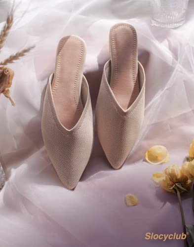 Slocyclub Flat Mules For Women, Closed Pointed Toe Flat Loafers For Ladies, Slip-On Home Knitted Flat Mule, Early Spring Comfortable Slide Mules Shoes (9, Beige, Numeric_9) #TOP5