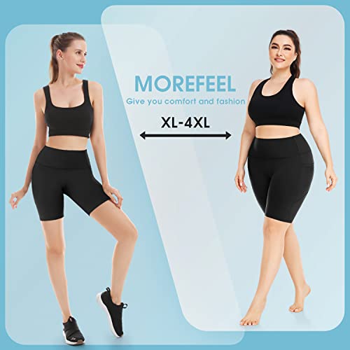MOREFEEL Plus Size 8" Biker Shorts with Pockets for Women – High Waisted Tummy Control Black Yoga Shorts (XL-4XL)4