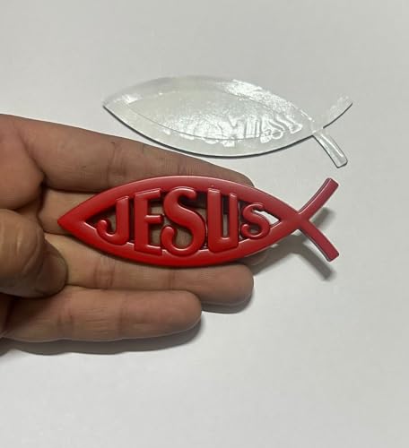 Image of Emblems for Car & Bike Metal Lo.go and Grill Me.tal Lo.go, Auto Accessories for Car Emblem 3D Badge Auto Racing Sport Sticker Grand Tourer Decal. (Jesus RED Metal Sticker)