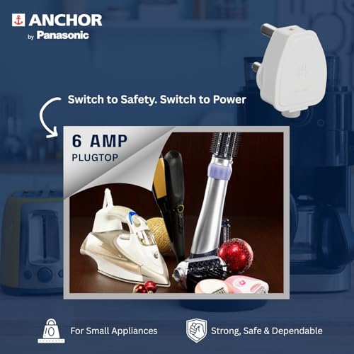 Image of Anchor by Panasonic Super Plug Top 16A, 3 Pin, ISI Certified, Sleek White Finish, Ideal for ACs, Geysers, Washing Machines - Pack of 1