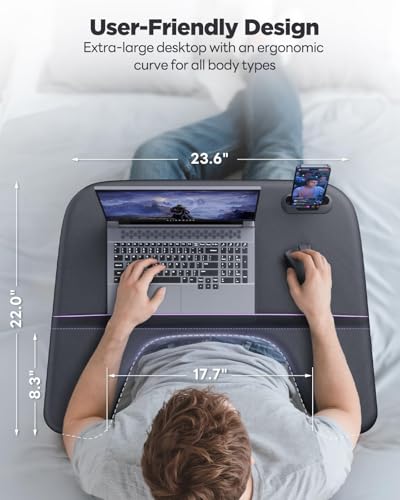 Image of SAIJI Laptop Lap Desk for Bed & Couch with Soft Armrest, Bed Desk Table | Ergonomic Curved Design, Soft Padded Armrests, Height & tilt angles Adjustable, Foldable & Versatile Surface