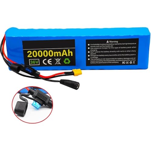 BDBLFLTZ 36V 20Ah Bicicleta Eléctrica Batería Litio,10S3p Batería Litio,Built-In 30A BMS, con 42V 2A Cargador,para 200W 350W 500W Scooters, Bicicletas Eléctricas Motor XT60