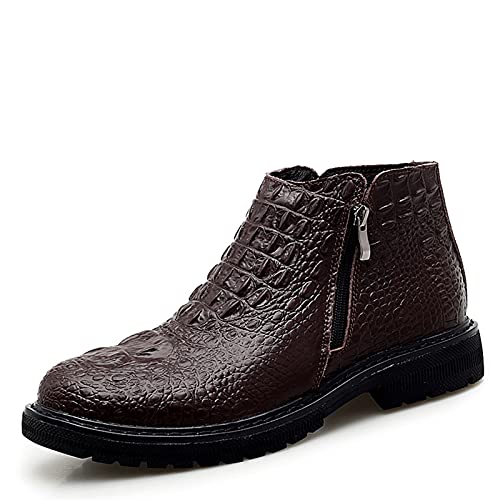 TAYGUM Chelsea Boots For Men Double Side Zip Crocodile Print Cowhide Leather Non Anti-slip Classic Slip On