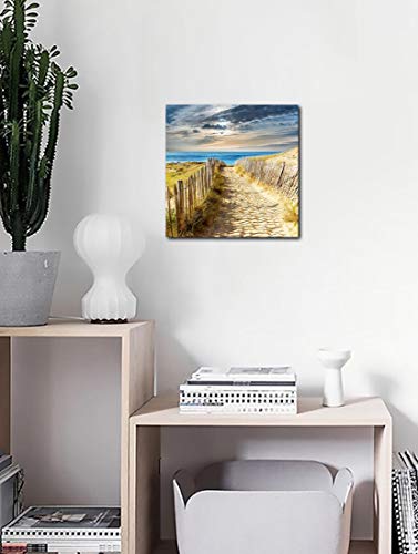 Beach Canvas Wall Art For Bathroom Gold Sand Beach Wall Decoration Seascape Themed Modern Canvas Print Picture Framed Artwork Ready To Hang For Home Kitchen Bedroom Living Room Wall Decor Size 14X14 #TOP7