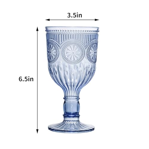 48 Pack Vintage Wine Glasses, Plastic Reusable 12 Ounce Colored Water Goblets, Unique Flower Embossed Pattern Unbreakable Stemmed Wine Glasses High Clear Wedding Party Bar Drinking Cups Blue by XKXKKE - Image 6