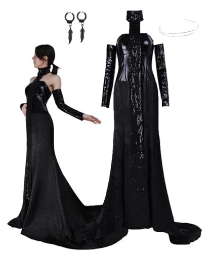 Noknawio Queen Knight Cosplay Royal Court Black Off-Shoulder Dress Gloves Necklace Amidala Padme Halloween Accessories (Black 2, XX-Large)