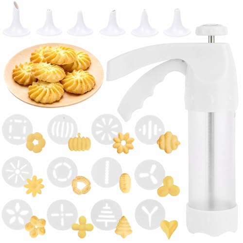Biscuit Maker Machine,Prensa de Galletas,Máquina Galletas Molde,Prensa Repostería Viene con 12 Cortadores de Pasteles y 6 Boquillas,Pistola Prensar Galleta de Decoración Tartas y Pasteles DIY