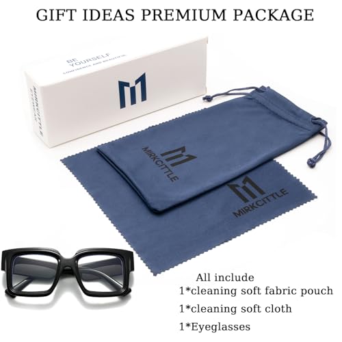 Image of Mirkcittle Eyeglasses Oversized Blue Light Glasses for Women Men Square Fashion Thick Glasses Non-Prescription Black Glasses