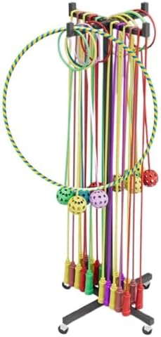 Mobile 4-Wheel Hula Hoop Stand & Jump Rope Rack – 120cm Gymnastics Training Trolley for School & Exercise, Durable Metal Storage Solution for Fitness Equipment