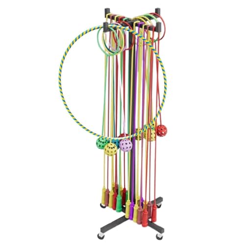 Hula Hoop Storage Cart for Gymnastics Training - Metal Mobile Jump Rope Tree Rack, 4 Wheeler Trolley, Durable Stand for Hula Hoops