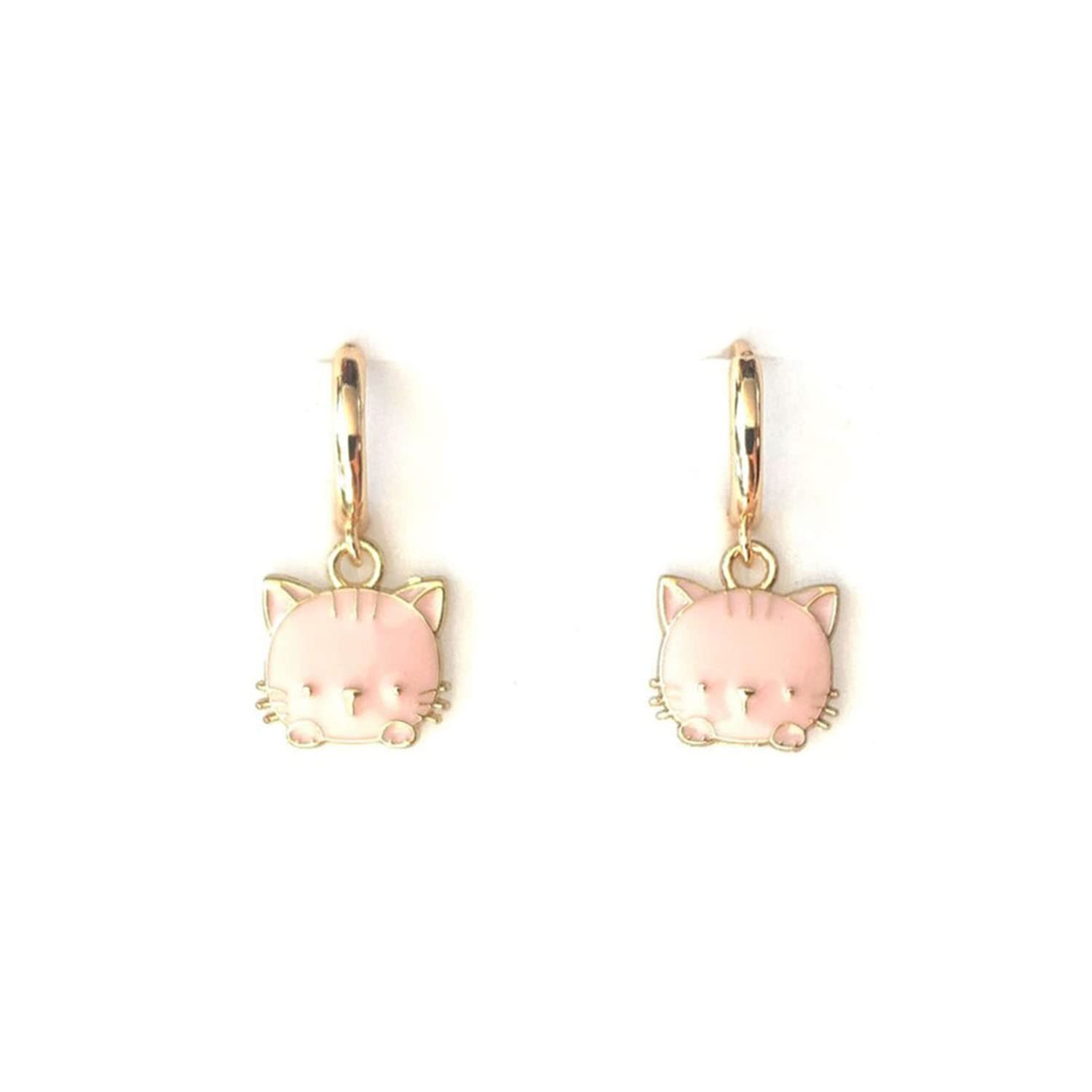 ASTER ALHELÍPendientes Mujer Gatitos chapados en Oro en Blanco o Rosa - Aros para Niñas con Colgante en forma de Gato - Perfectos para Regalo (Rosa)