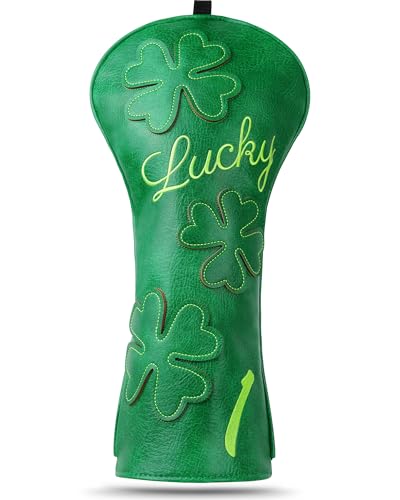 Golf Club Head covers for Driver 460CC DR #1 Elastic Closure Green PU Leather Clover