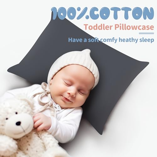 Image of 100% Egyptian Cotton Toddler Pillow Cases Set of 4 | 600 Thread Count Small Pillow Protectors, Super Soft Silky Breathable Pillow Cover with Hidden Zipper, 13 inch x18 inch, Dark Grey