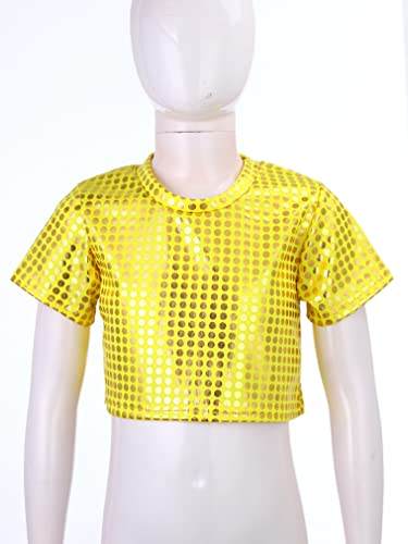 JEATHA Kids Boys Girls Shiny Sequins Crop Tops Dance Shirts Disco 70s Hippie Style Short Sleeve T-Shirts4